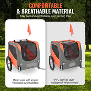 Hondenkar - Fietskar - Koolstofstaal + 600D Oxford stof + PP - Opvouwbaar - 1,44 x 0,72 x 0,8m - Oranje en Grijs - 30kg