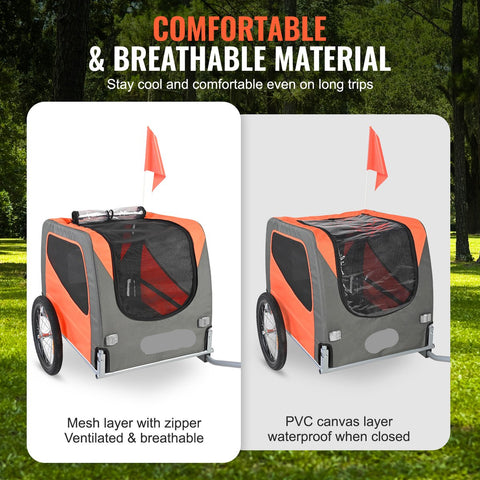 Hondenkar - Fietskar - Koolstofstaal + 600D Oxford stof + PP - Opvouwbaar - 1,44 x 0,72 x 0,8m - Oranje en Grijs - 30kg