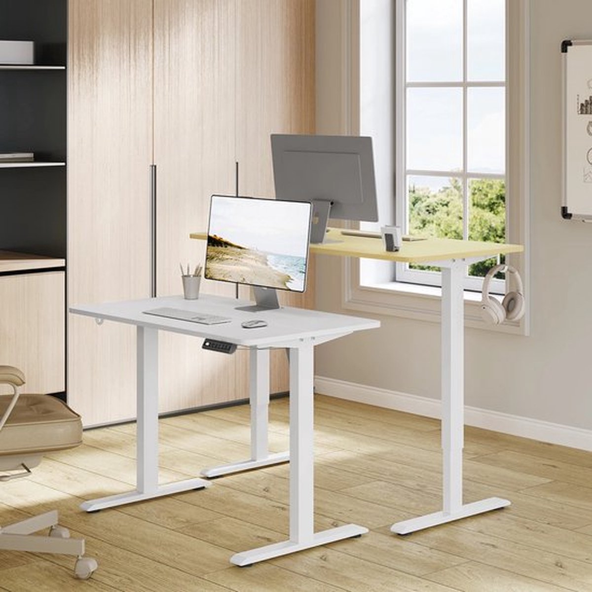 Bureau - Wit - 100x60cm - Sta Bureau - Elektrisch Bureau - Verstelbaar - Thuiskantoor - Studeren (Copy)