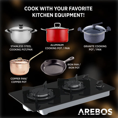 Gaskookplaat 2 Pits - Glaskeramisch - Incl. Pannenrek & Ontstekings Zekering - Autarkic -  Geschikt voor aardgas of propaangas - Gasfornuis Gaskookplaat