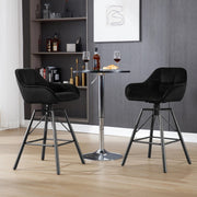 Set of 2 Luxury Velvet Bar Stools - 360° Rotatability - Ergonomic Backrest and Footrest - High - Black