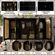 Sideboard Buffet Cabinet Hall Cabinet with storage space and blister doors rattan wooden for kitchen and living room Black