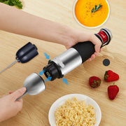 Professionele Staafmixer - Set 5-in-1 - Keukenmachine - 1200W - RVS - Incl. Hakmolen - Kom - Eierklopper - Melkopschuimer