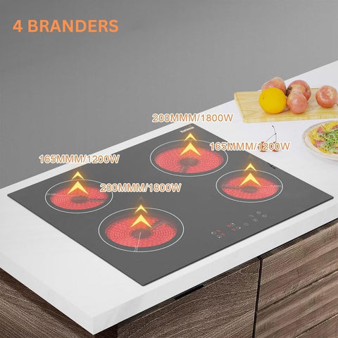 Elektrische Kookplaat 4 Pits - Elektrische Kookplaat 4 Branders - Keramische Kookplaat met Stekker - Zwart