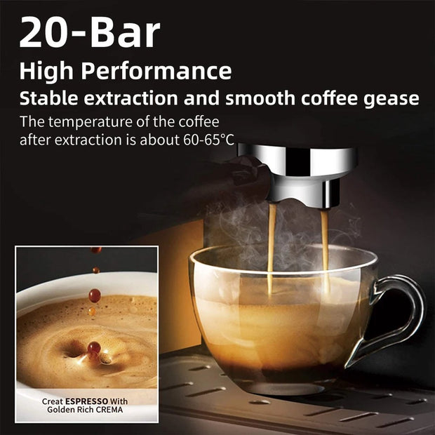 Espressoapparaat - Professionele Kwaliteit - 20 Bar - Semi-automatisch - Melkopschuimer - Inclusief Koffiemolen - Barista - Espresso - Cappuccino - Latte en Mocha