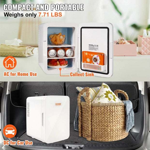 Mini Koelkast - 10 liter Draagbare Koeler/warmer - Huidverzorging Koelkast wit - Mini Fridge - Compacte Koelkast - Lichtgewicht Schoonheid Koelkast - Voor slaapkamer/kantoor/auto/boot/slaapzaal
