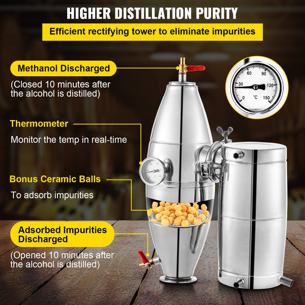 Alcoholstoker - 50L - Moonshine Still Stoker - Fermentatietank 35x 35cm - Multifunctionele water-alcoholstoker - voor whisky, cognac, fruitbrandewijn - Zilver
