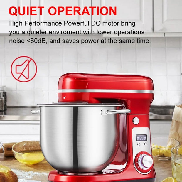 Keukenmachine - voedsel mixer - Blender - Stille motor - Crème ei garde - Deeg kneder - 6 snelheid standen - 1200 W - 6 liter capaciteit - Keukenmixer - Keukenmixer met kom - Keuken machine - Keukenmixer staand - Metaal grijs