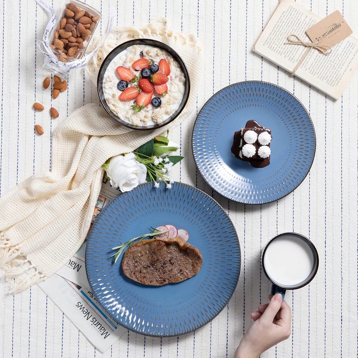 Luxe Serviesset – 32 Delig – 8 Persoons – Keramiek - Bordenset – Dinner Platen – Dessertborden – Kommen – Mokken – Schaaltjes – Blauw