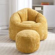 Zitzak Sofa met Voetensteun - Luxe Chenille Bean Bag Stoel -- Ergonomische Loungestoel met Hoge Rugleuning – Comfortabele Fauteuil - Geel