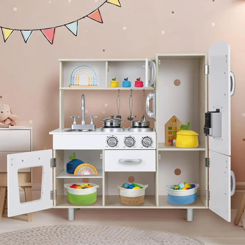 Prachtig Houten Speelkeukenset - Creëer Magische Speeluren met deze XXL Kinder Speelkeuken- Wit - Licht & Geluidseffecten - Inclusief Accessoires - 81x74x30 cm Hoogwaardige Materialen- Fantasierijke Functies & Duurzaam Ontwerp & Realistische Functies