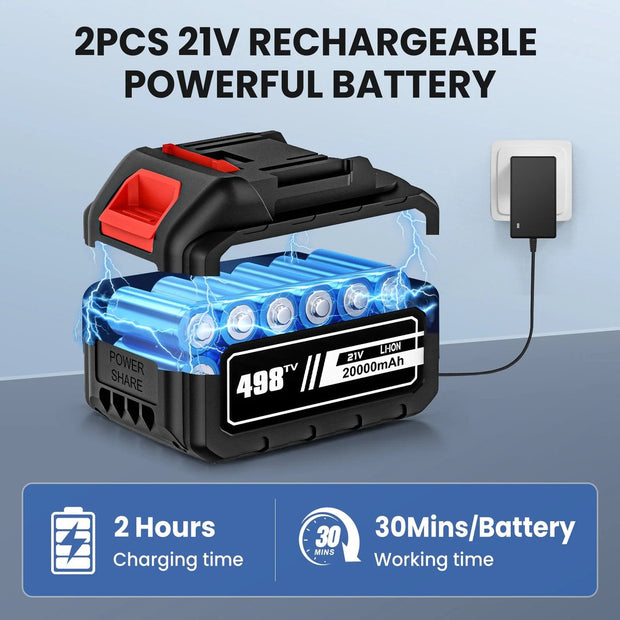 Pressure Washer - High Pressure Sprayer - 3 Gears - Cordless - Full Set - Foam Spray - 6in1 Adjustable Nozzle - 5meter Hose - 5 Accessories - 2x Battery Included - 60Bar - 10L/M - 10meter Range - 21V Battery - Black