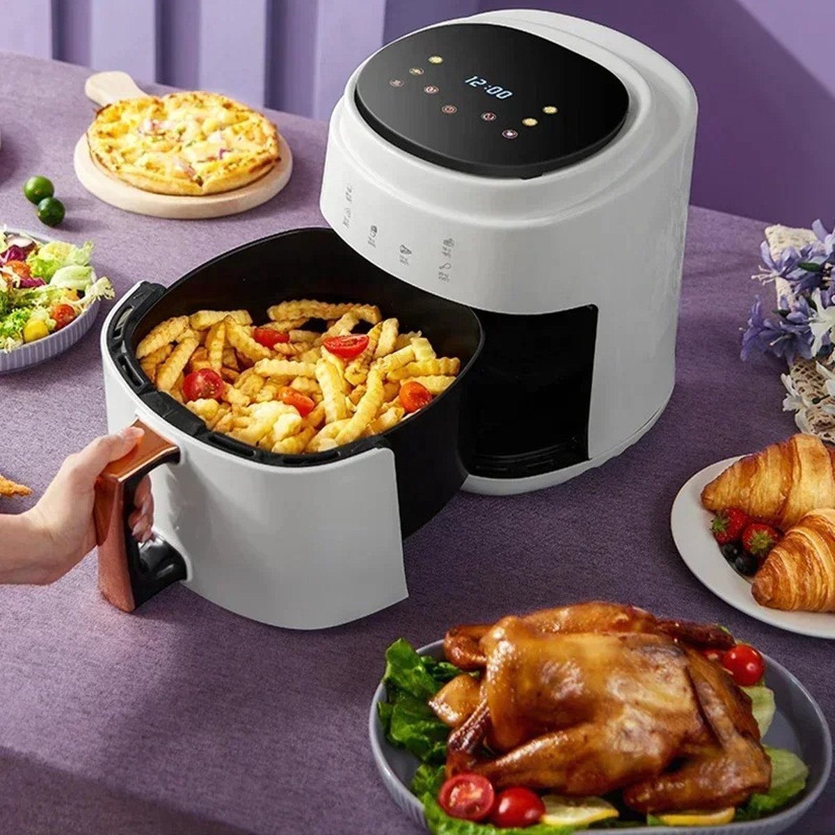 Digitale Airfryer - Hete Luchtfriteuse - Airfryer XXL - 8 Liter Inhoud - 6 Automatische Programma's - Digitaal Display -