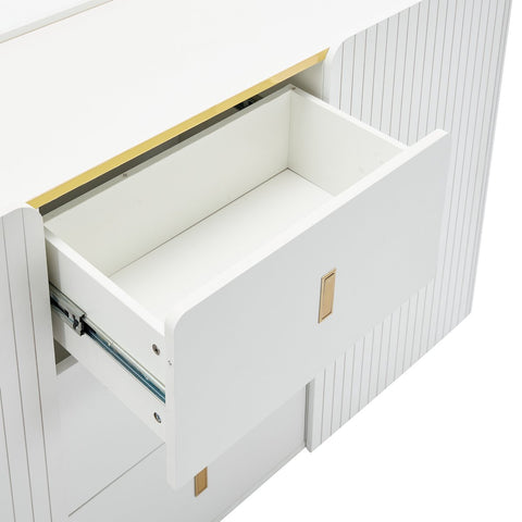 LED - Modern wit dressoir met LEDverlichting - 150x35x80 cm - 2 deuren, 3 lades en RGB-kleuren - Opbergkast voor woonkamer, eetkamer of hal - Wit