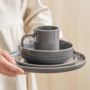 Luxe Serviesset – 16 delig – 4 persoons – Porselein - Bordenset – Dinner platen – Dessertborden - Kommen - Mokken - Grijs