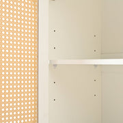 Dressoir - Wit - met 3 Deuren - Veel Opbergruimte - Kunstrotan Deuren en Metalen Handgrepen - is een Accentstuk in de Eetkamer - Woonkamer en Keuken