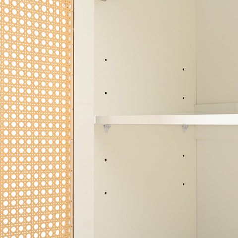 Dressoir - Wit - met 3 Deuren - Veel Opbergruimte - Kunstrotan Deuren en Metalen Handgrepen - is een Accentstuk in de Eetkamer - Woonkamer en Keuken