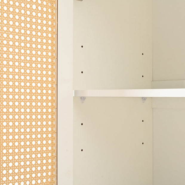 Dressoir - Wit - met 3 Deuren - Veel Opbergruimte - Kunstrotan Deuren en Metalen Handgrepen - is een Accentstuk in de Eetkamer - Woonkamer en Keuken