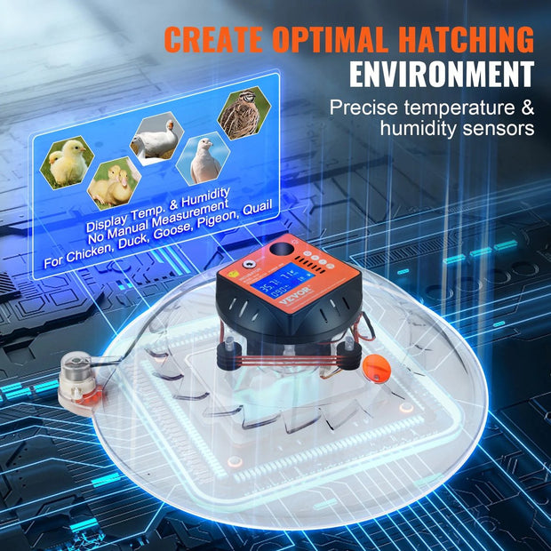 Incubator - Chickens - Ducks - With Temperature and Humidity Control - For 48 Pieces - 360° Air Circulation Design