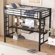 Kinderbed - Zonder Matras - Zonder Stoel - Metalen Bedframe met Bureau en Twee Boekenplanken - Geschikt voor Kinderen - Tieners en Volwassenen - 90x200 cm - Zwart