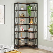 Boekenkast - Hoek Boekenkast met 7 Planken - Industrieel - Spaanplaat - Bruin/Zwart - 60 x 60 x 200 cm