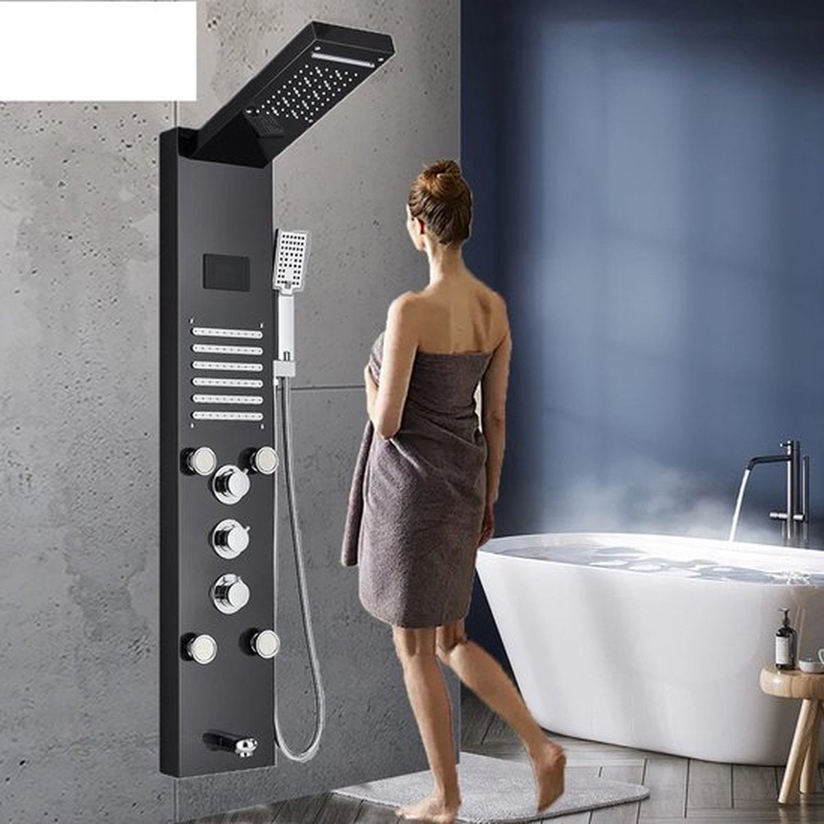 Badkamer Douchekraan - Panel Systemen - Douchekop Regendouche - Mengkraan Douche - LED-Licht Douchepaneel - Waterval Regendouchekop - SPA-Massagejets - Douchekolomtoren - Digitale Watertemperatuurweergave - Zwart