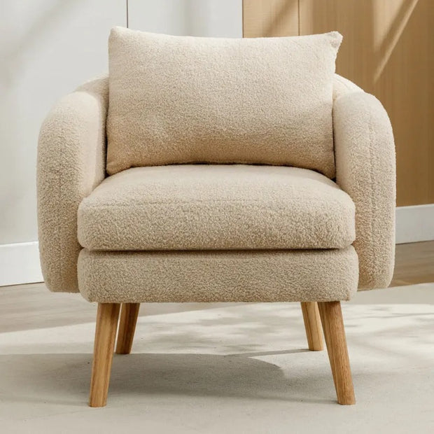 Teddy armchair - Reading chair - Living room - Children's room - Armchair with extra thick cushion - Solid wood legs - Beige
