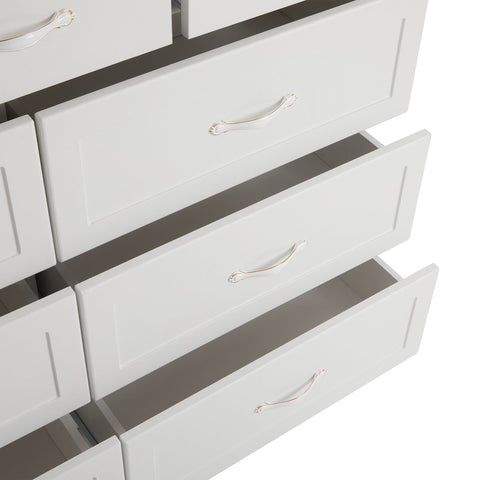 Witte Ladekast met 9 Lades – Grote Opbergkast 120x40x88 cm – Gelakt Halmeubel met Golvend Design en Slagvaste Hoeken – Voor Woonkamer, Badkamer of Slaapkamer