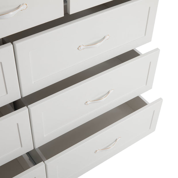 Witte Ladekast met 9 Lades – Grote Opbergkast 120x40x88 cm – Gelakt Halmeubel met Golvend Design en Slagvaste Hoeken – Voor Woonkamer, Badkamer of Slaapkamer