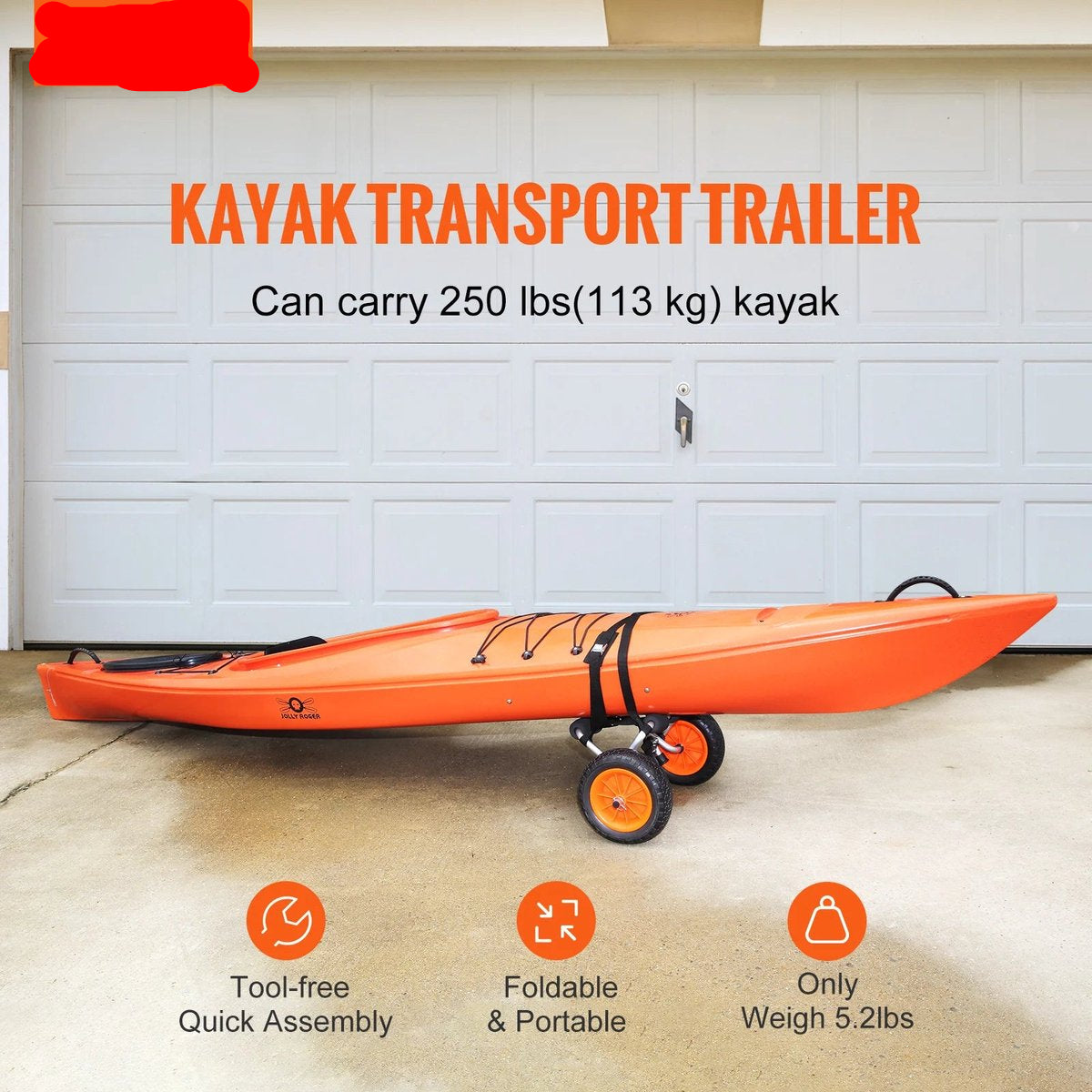 Handtrailer Boot - Boottrailer Dolly - Dolly - Heavy Duty Kayak Cart - 250 lbs Laadvermogen - Opvouwbaar - Kano Trolley Cart 10'' -  Massieve Banden voor - Kayaks Kano's - Zwart