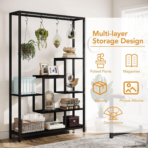 Plantenrek - Plantenstandaard - Plantenrek voor Binnen en Buiten - Plantenrek met 5 Niveaus en 10 S-haken - Zwart - 100 x 30 x 180 cm