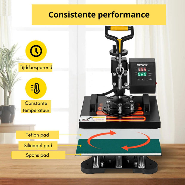 Transfer Press - 2 in 1 - Printing Machine - Heat Press - Printing Press - Heat Press Machine - Sublimation Printer - 25x30CM - Clamshell Sublimation - Transfer Printer with Teflon Coating Powerpress DIY T-shirt Cap - Black