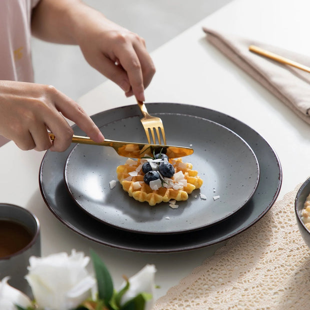 Luxe Serviesset – 32 delig – 8 persoons – Porselein - Bordenset – Dinner platen – Dessertborden - Kommen - Mokken - Schaaltjes -Grijs