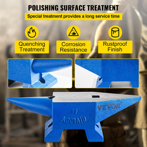 Smid Aambeeld - van Gesmeed Hoogwaardig Staal met een Hoge Hardheid - Polijst - Ehandeling - Groot Werkgebied - 10 kg - voor Metaalsmeden - Klinken - Pletten - Smeden en Vormen van Metaal - Blauw