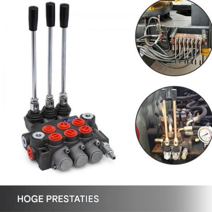 Hydraulische Regelklep -  Gietijzeren Constructie - Dubbelwerkend - Met Veerreturn - Geschikt voor - Tractoren en Houtklovers - 11 GPM - 3 -Spoelen - QUORE
