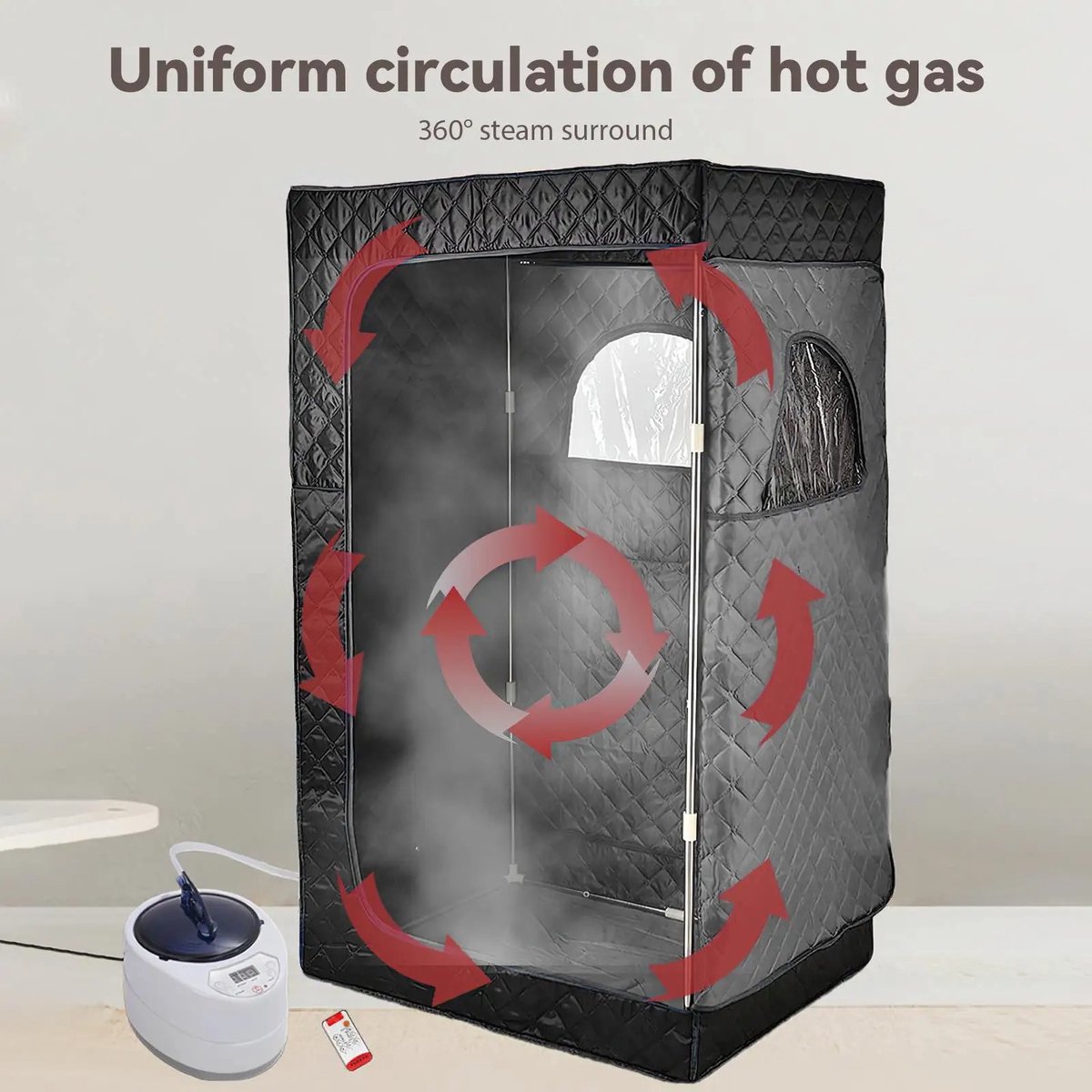 Portable Steam Sauna - Steam Room - Sauna Tent - Sauna Cabin - With Remote Control - Full Body - Detox - Relaxation - 2 L Steam Generator - Black - 100 x 78 x 172 cm.