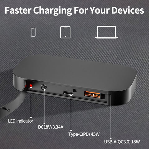 60W opvouwbaar zonnepaneel, draagbare zonnelader met DC-uitgangen, 2 USB-uitgangen