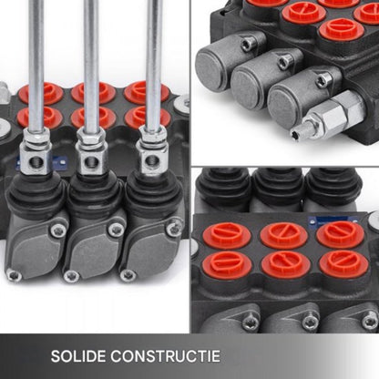 Hydraulische Regelklep -  Gietijzeren Constructie - Dubbelwerkend - Met Veerreturn - Geschikt voor - Tractoren en Houtklovers - 11 GPM - 3 -Spoelen - QUORE
