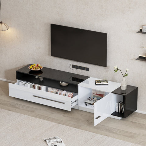 Modern Tv-kast - in Wit - Met een Uniek Patroon - 170x38x42cm - voor Televisie tot 80 inch - Twee Deuren - Kabelbeheer