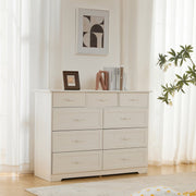 Witte Ladekast met 9 Lades – Grote Opbergkast 120x40x88 cm – Gelakt Halmeubel met Golvend Design en Slagvaste Hoeken – Voor Woonkamer, Badkamer of Slaapkamer