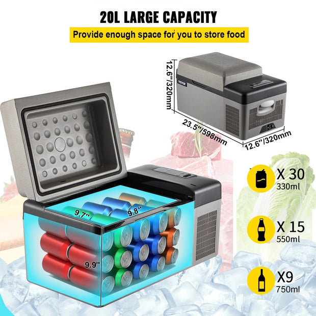Autokoelkast - Koeler - Elektrische Koelbox - 20L - 45W - Efficiënte Koeling - Bereik: -20°C tot 20°C - Auto - Grijs