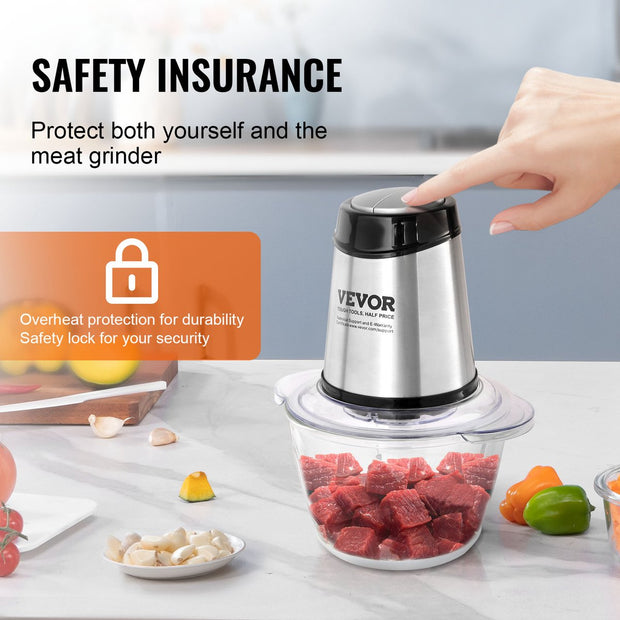 Elektrische Keukenmachine - 400W - 1,2 L - Glascontainer - BPA-Vrij - Met 2 Haksnelheden - S-Vormig Mes - Gebruiksvriendelijk Ontwerp - Geschikt voor Thuisgebruik - Zilver