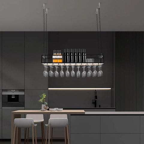 Wine rack - Wine glass holder - Wine rack for ceiling - Kitchen rack - 120 x 25 x 22 cm - Load capacity 75kg