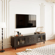 Lowboard - Tv-Meubel in Retrostijl - Gouden Handgrepen - Veel Opbergruimte - Met Glazen deur - en Massief Houten Poten - Zwart