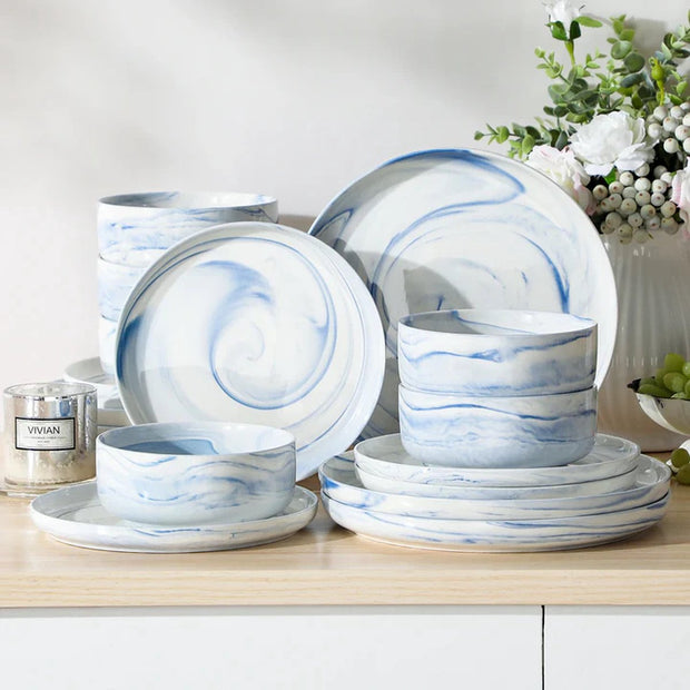 Luxe Serviesset – 18 delig – 6 persoons – Porselein - Bordenset – Dinner platen – Dessertborden - Kommen - Wit