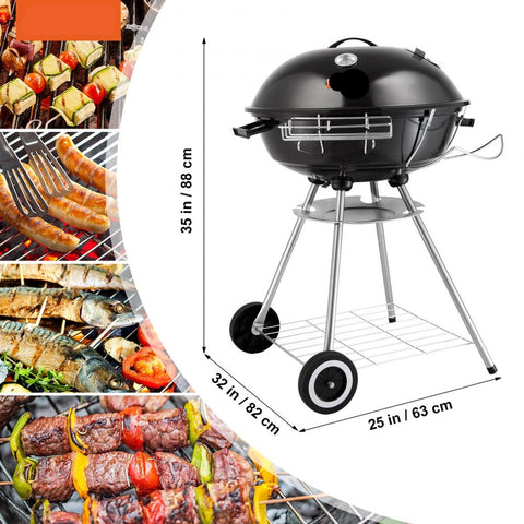 Houtskool Kogelgrill 56 cm - Draagbare BBQ Grill met Deksel - Grote Grilloppervlak - Zwart - 63 x 82 x 88 cm