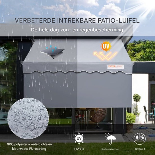 Balkonluifel - Handmatig Intrekbare Luifel - Uitschuifbaar Klemluifel - 3x1,2m Knikarmscherm - in Hoogte Verstelbaar van 2,2 tot 3,1m - Buiten Uitschuifbare Patio Luifel Zonnescherm - Verstelbaar met 39" Zonnescherm Gordijn - voor Achtertuin