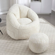 Zitzak met Voetensteun - Stoel met Hoge Druk Schuimvulling - Ergonomisch Ontwerp - Chenille Stof - 89x88x76 cm - Beige
