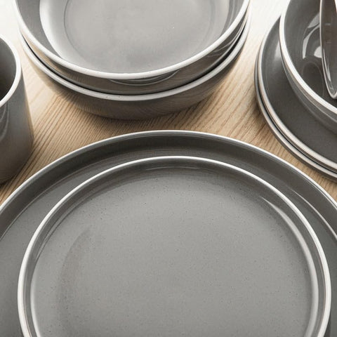 Luxe Serviesset – 16 delig – 4 persoons – Porselein - Bordenset – Dinner platen – Dessertborden - Kommen - Mokken - Grijs