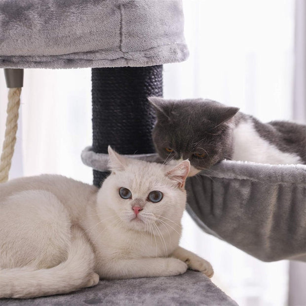 XXL Luxe Stevige Katten Krabpaal - Stevig Krabmeubel met Hangmat, Kattenhuis - Tunnel en Speeltouw - Grote Krabpaal Klimpaal - 141 cm Hoog - Grijs/Zwart